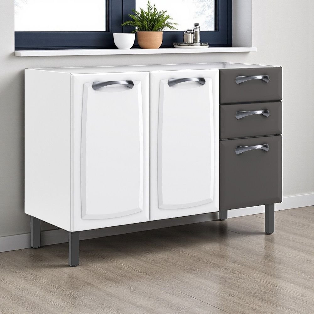 Balcão Cozinha em Aço 3 Portas e 2 Gavetas 120cm Sem Tampo New Premium Itatiaia  Branco/Grafite em Oferta na Shopee