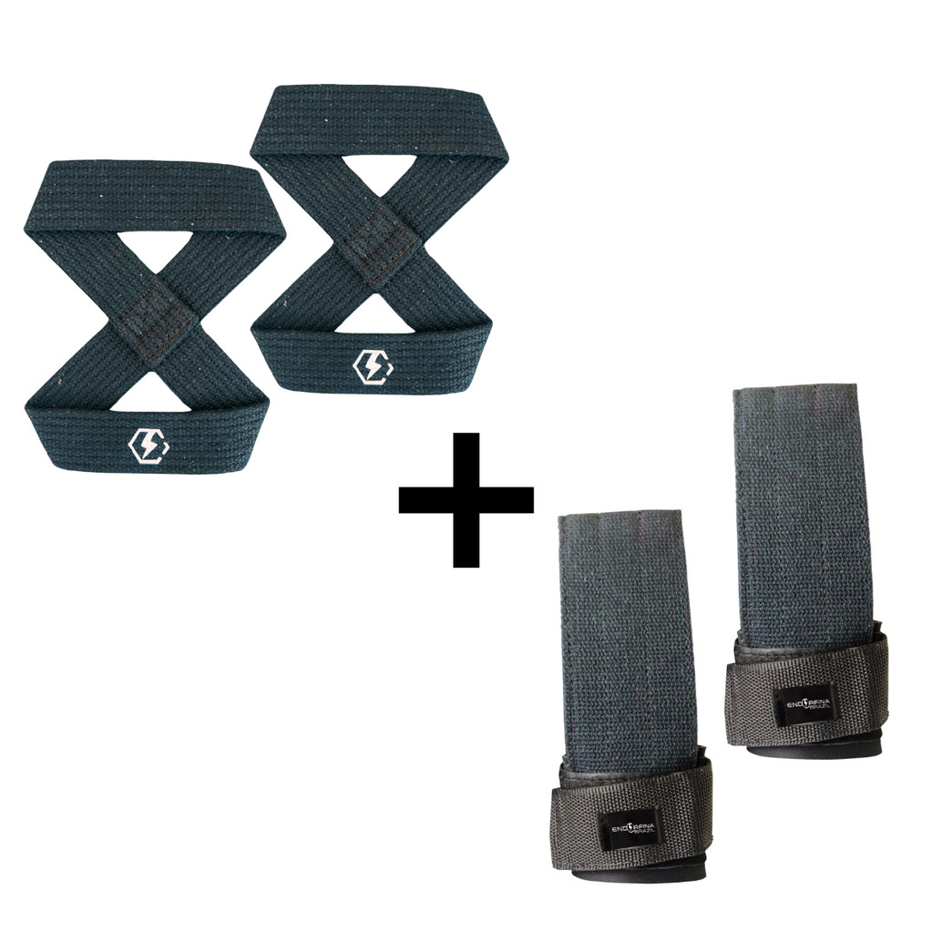 Kit Par Strap oito Luva + Strap Tala Larga luva Deadlift Musculação e Treinos Pesados