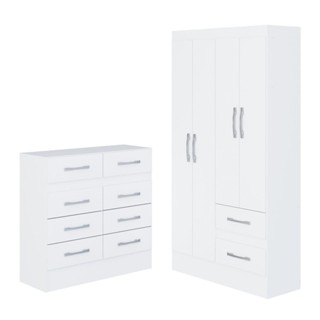 Quarto Infantil com Cômoda 8 Gavetas e Guarda-roupa 4 Portas e 2 Gavetas Ninho Branco em Oferta na Shopee