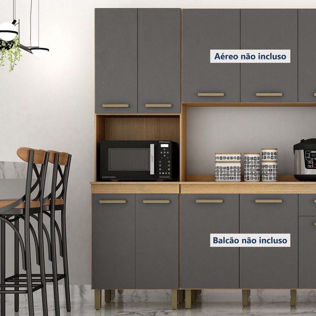 Paneleiro com Nicho 4 Portas São Luis Cinamomo/Grafite em Oferta na Shopee