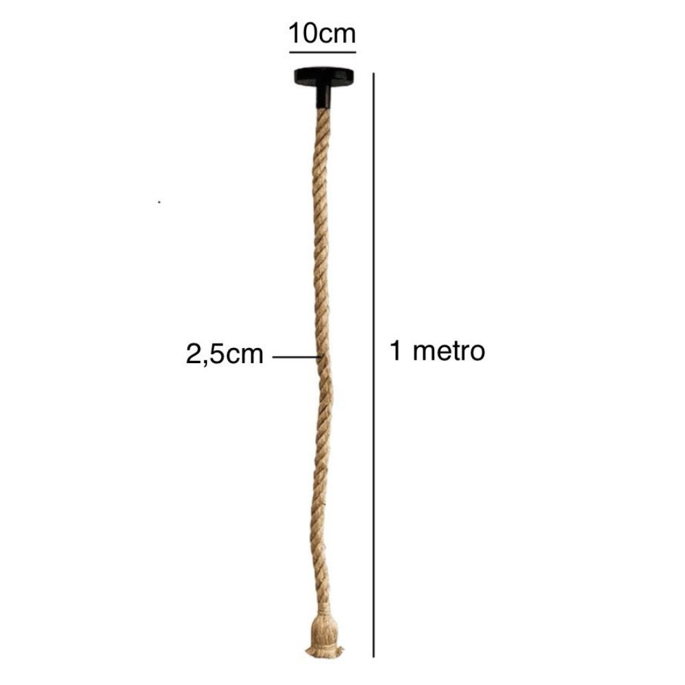 Kit 5 Pendentes Retro Vintage Corda Sisal E27 1 Metro Para Decoração Rústica