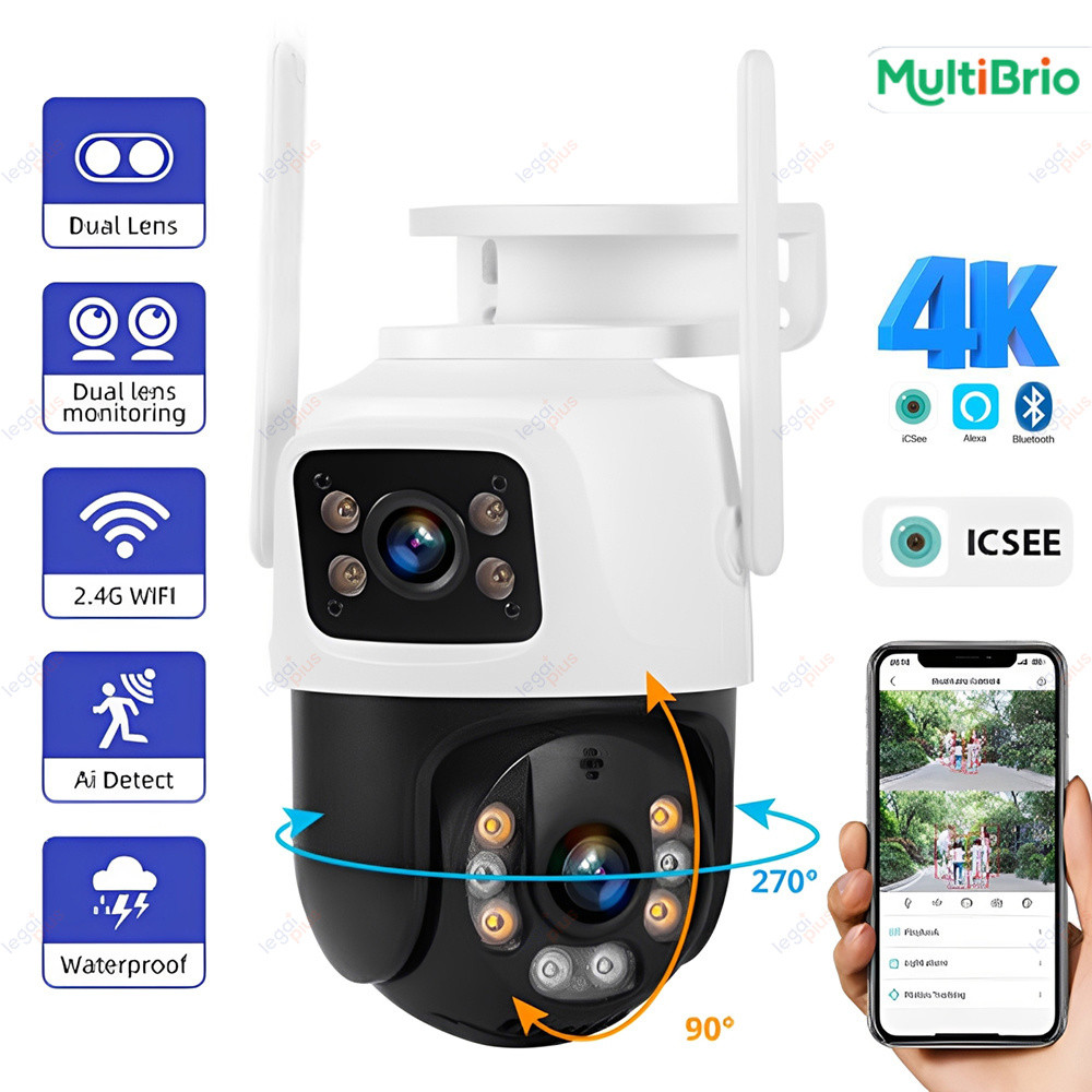 Câmera de segurança dupla APP ICSEE IP66 WiFi 360°Sensor de visão noturna externa APP ICSEE