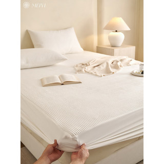 Cor sólida leve luxo algodão de fibra longa nu dormir algodão lençol de cama de peça única colchão capa protetora colcha