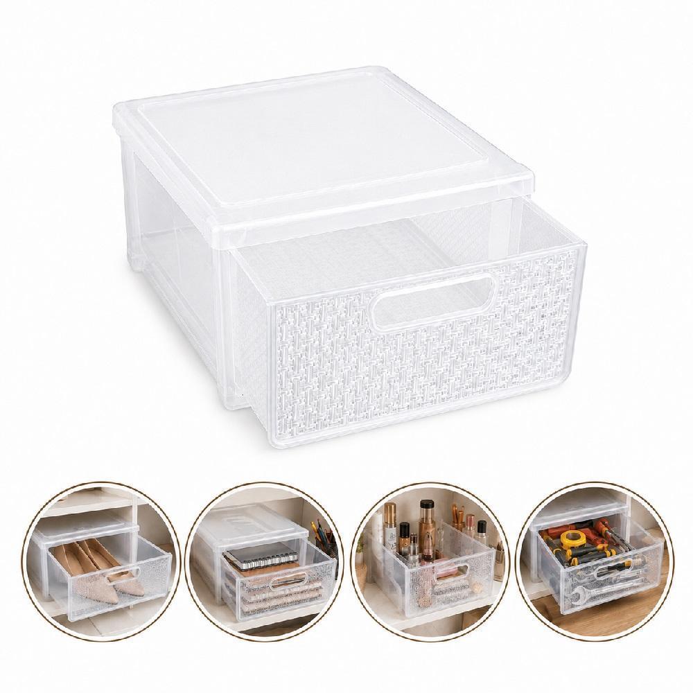 GAVETEIRO RATTAN EMPILHAVEL TRANSPARENTE ORGANIZADOR MODULAR MESA ARMARIO CAIXA MULTIUSO ESCRITORIO QUARTO SAPATEIRA GUA