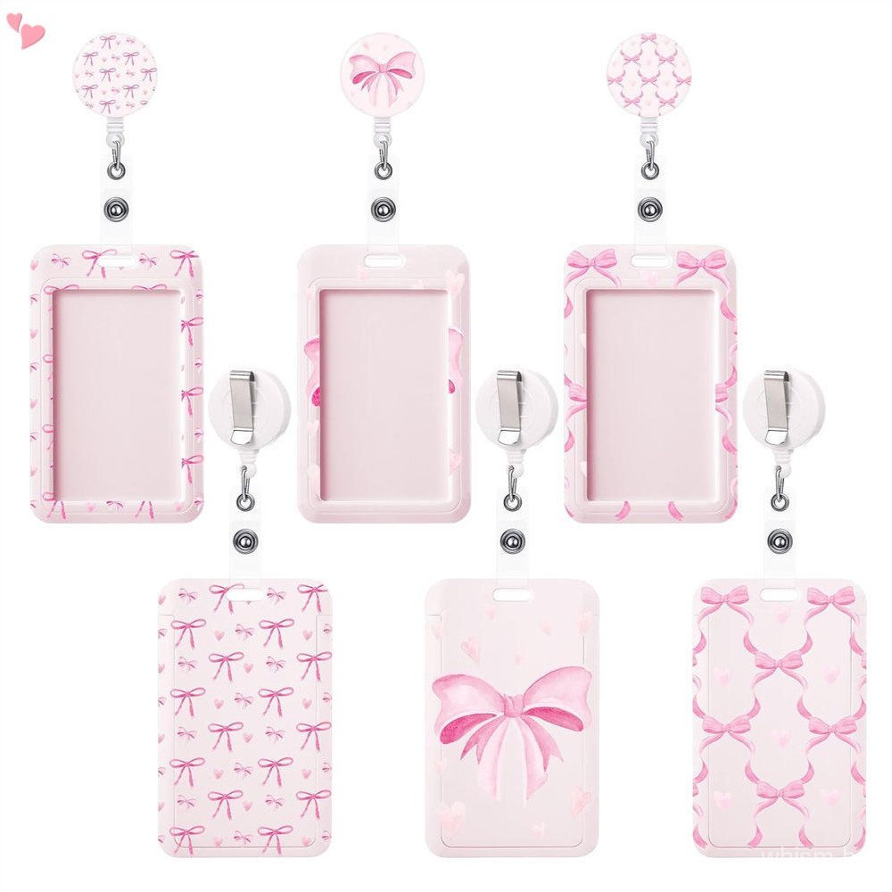 Porta-crachá Rosa em Forma de Arco com Carretel Retrátil, Crachás de Identificação Retráteis, Clipe para Crachá de Profe