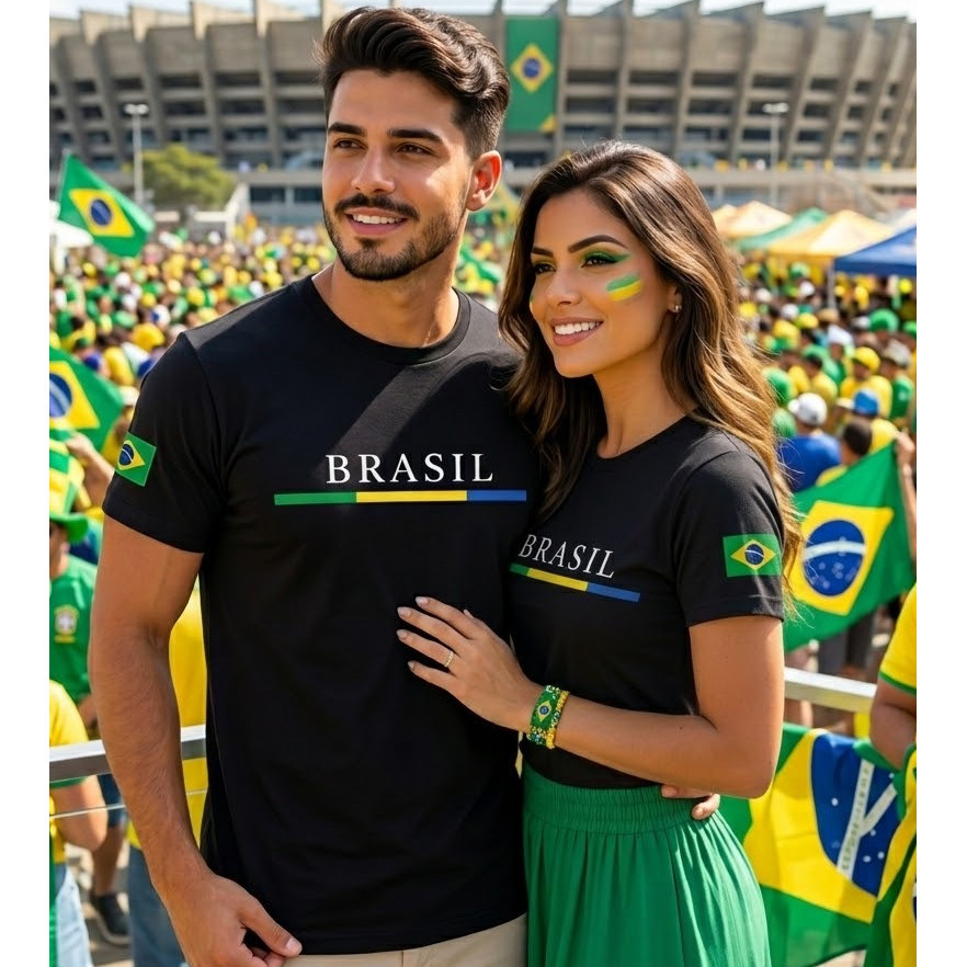 Camiseta Brasil Seleção Estampada Algodão Conforto Premium Intantil e Adulto Familia Copa do Mundo Masculino e Feminino