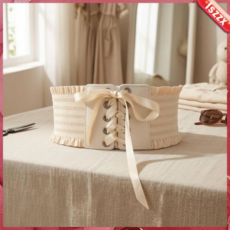 [Lszzx] Cinto Elástico Feminino De Couro PU Espartilho Largo Para Vestido , Acessório De Roupa E Definição De Cintura