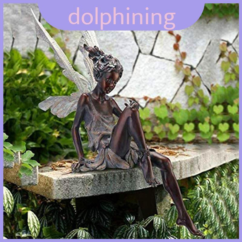 Encantadora Estátua De Fada Jardim Ornamento Resina Artesanato Para Decoração Ao Ar Livre Bronze Branco