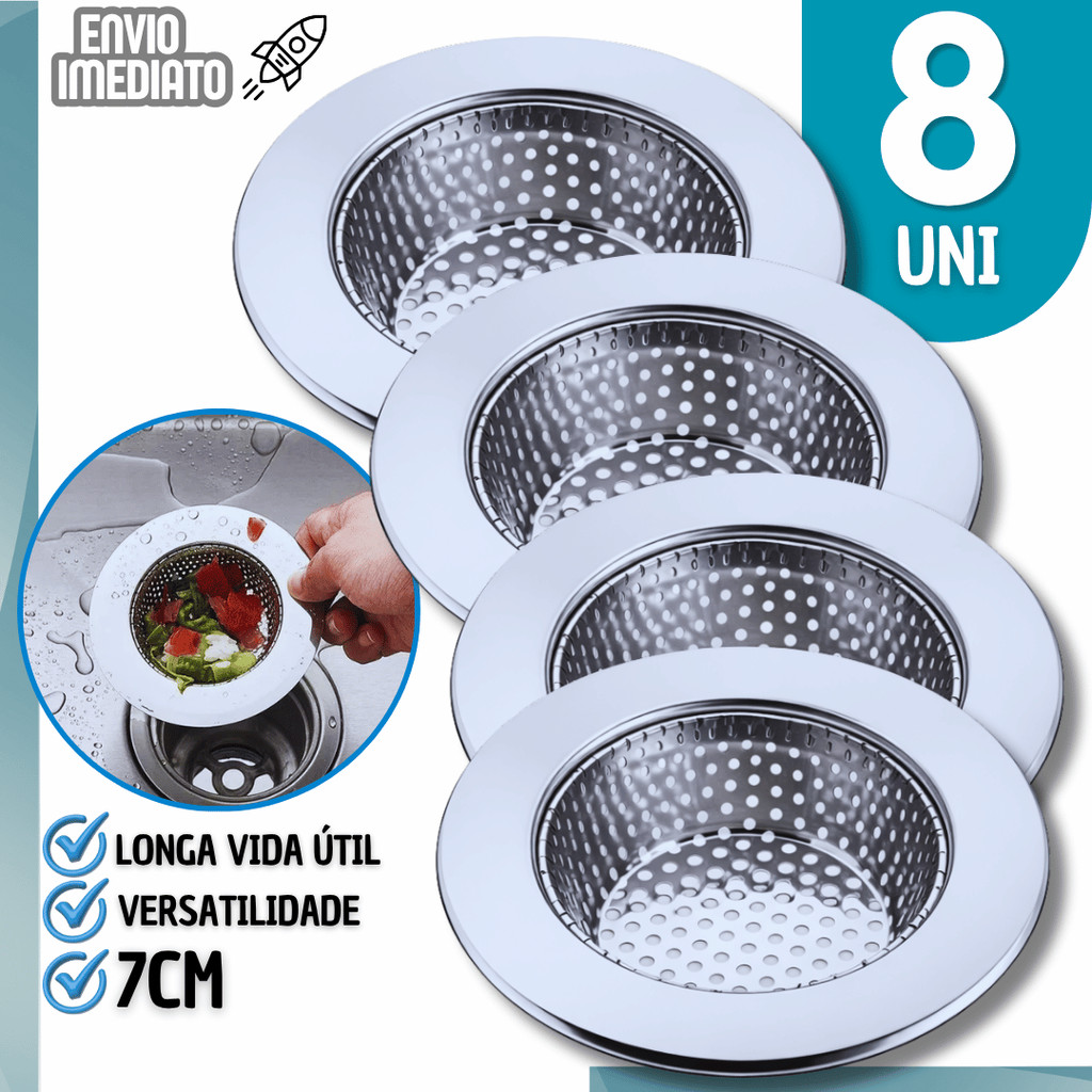 Combo Ralo Ralinho Para Pia Tanques 7cm Com Borda Inox Premium Evita Entupimento Cozinha Casa Ralinhos Utilidades
