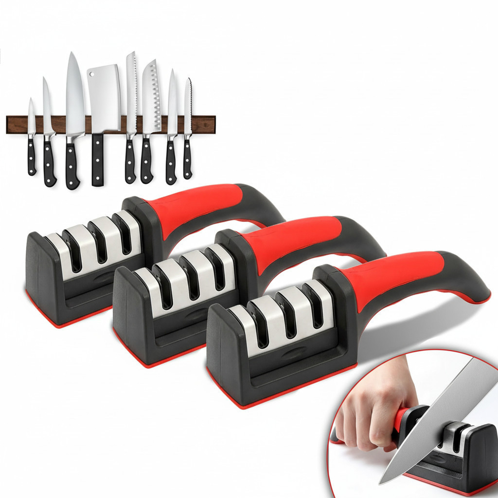 Kit 3 Afiador Amolador De Facas 3 Estágios Profissional Cozinha