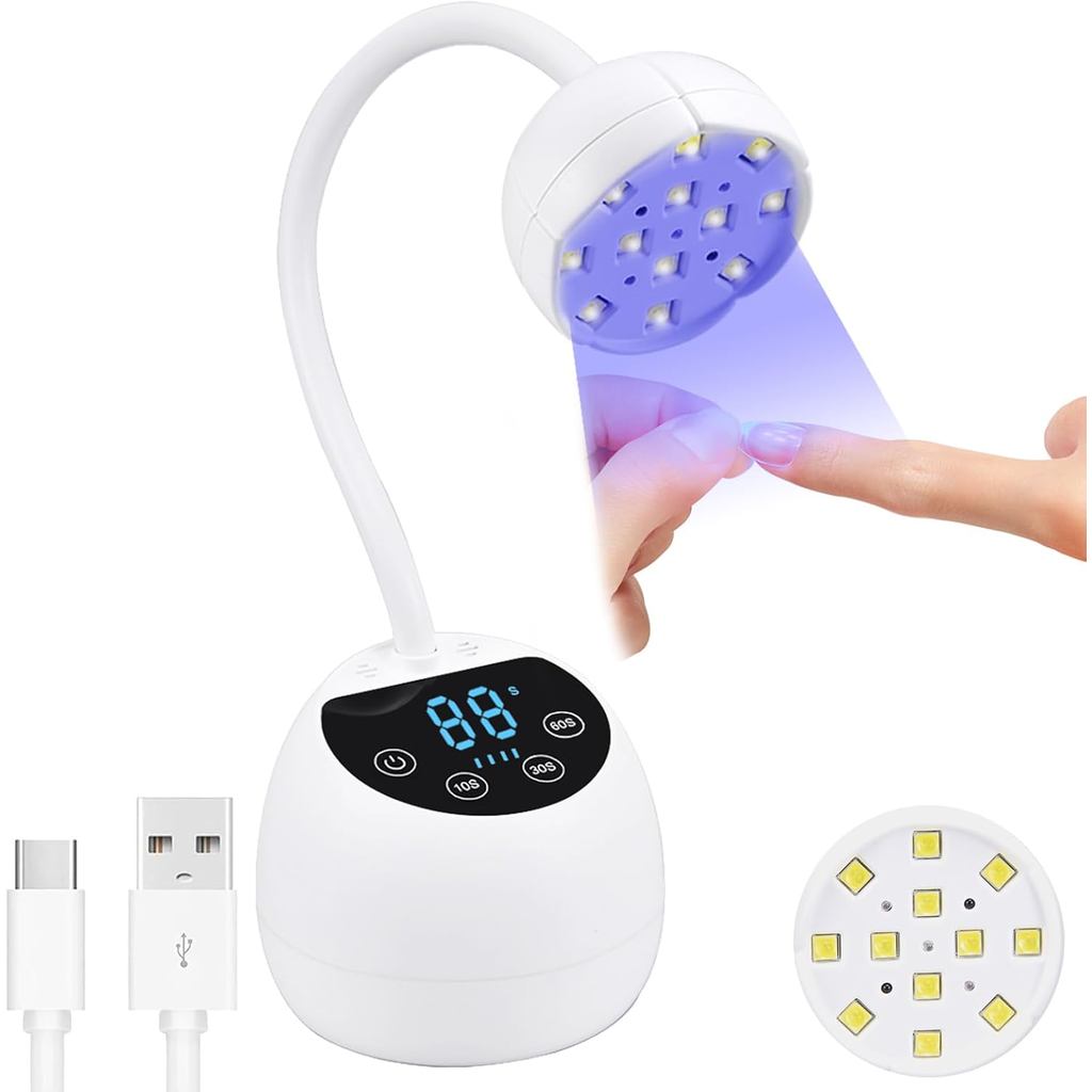 Mini Lâmpada UV LED para Unhas com 3 Temporizadores e Display L, Lâmpada de Unhas de Gel de Cura Rápida Sem Fio de 36W,