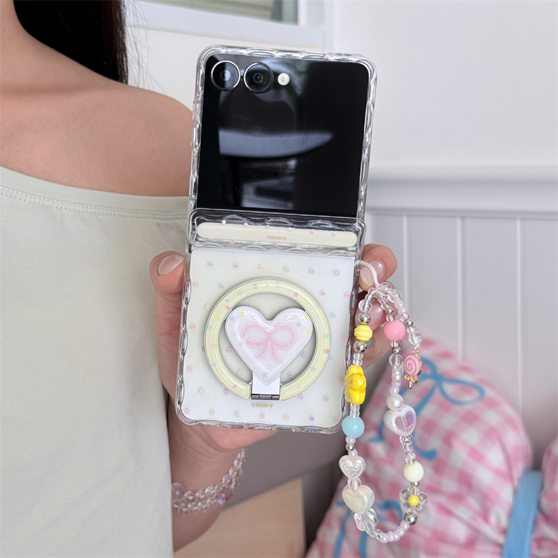 Bonito Estrela Magnética Eixo Central Suporte Pulseira Caso De Telefone Para Samsung Galaxy Z Flip 7 6 5 Capa