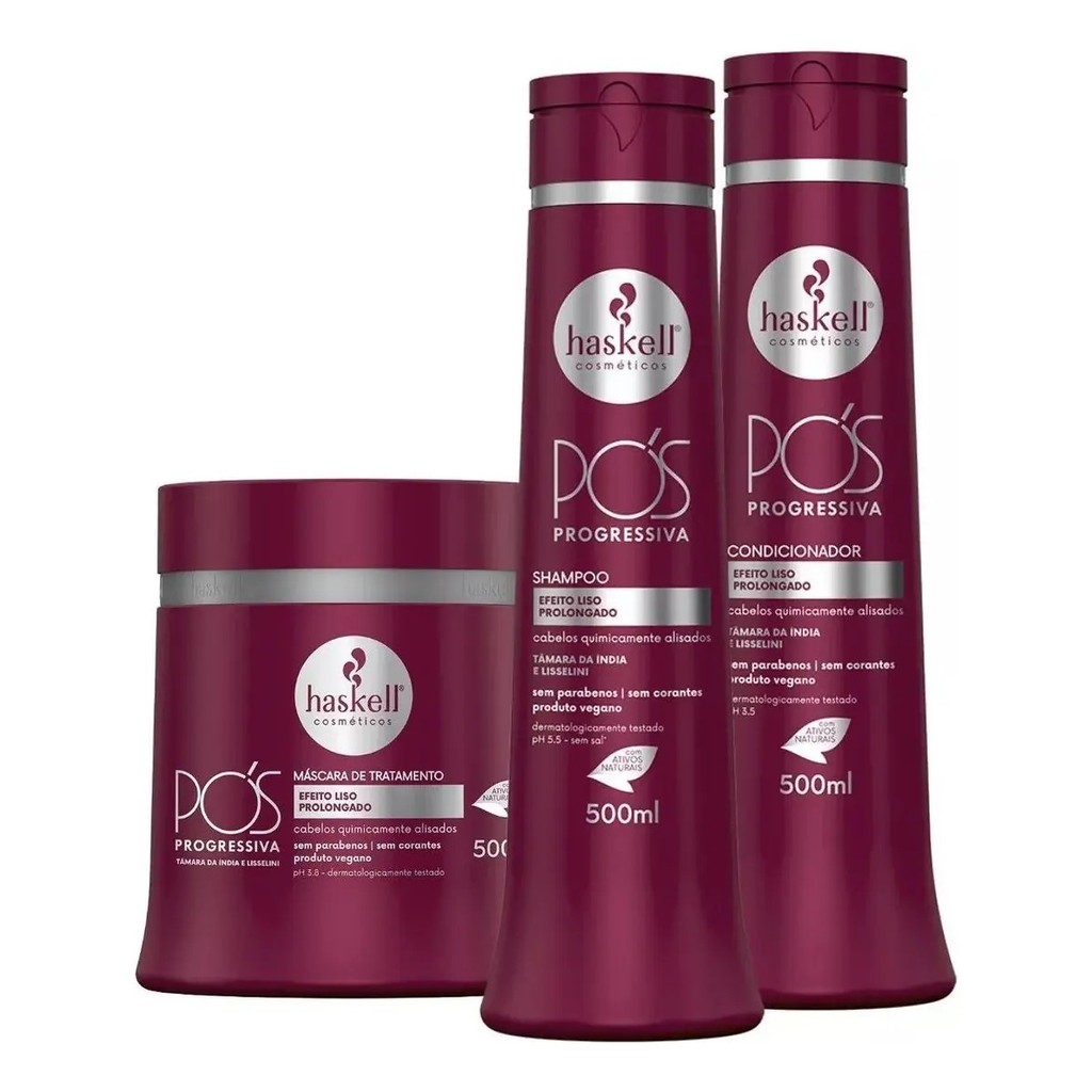 Kit Pós Progressiva 500gr Haskell | 3 itens | Efeito liso prolongado