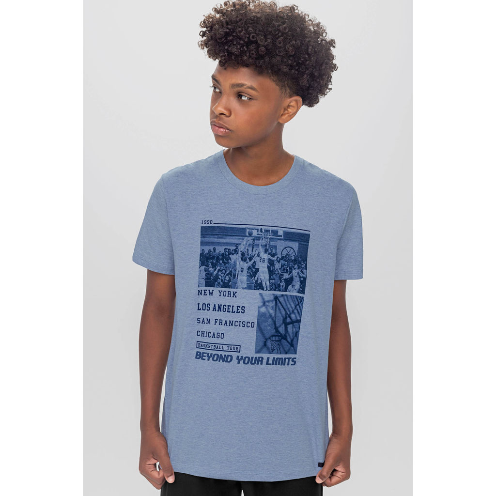 Camiseta Juvenil Menino Estampa Basquete Beats Azul