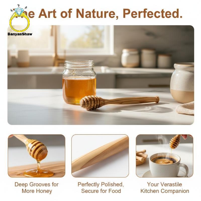 [BANY] Dipper De Mel De Madeira Artesanal Natural 10/15/16cm Agitador Spoonfort Grip Elegante Design Simples Bom