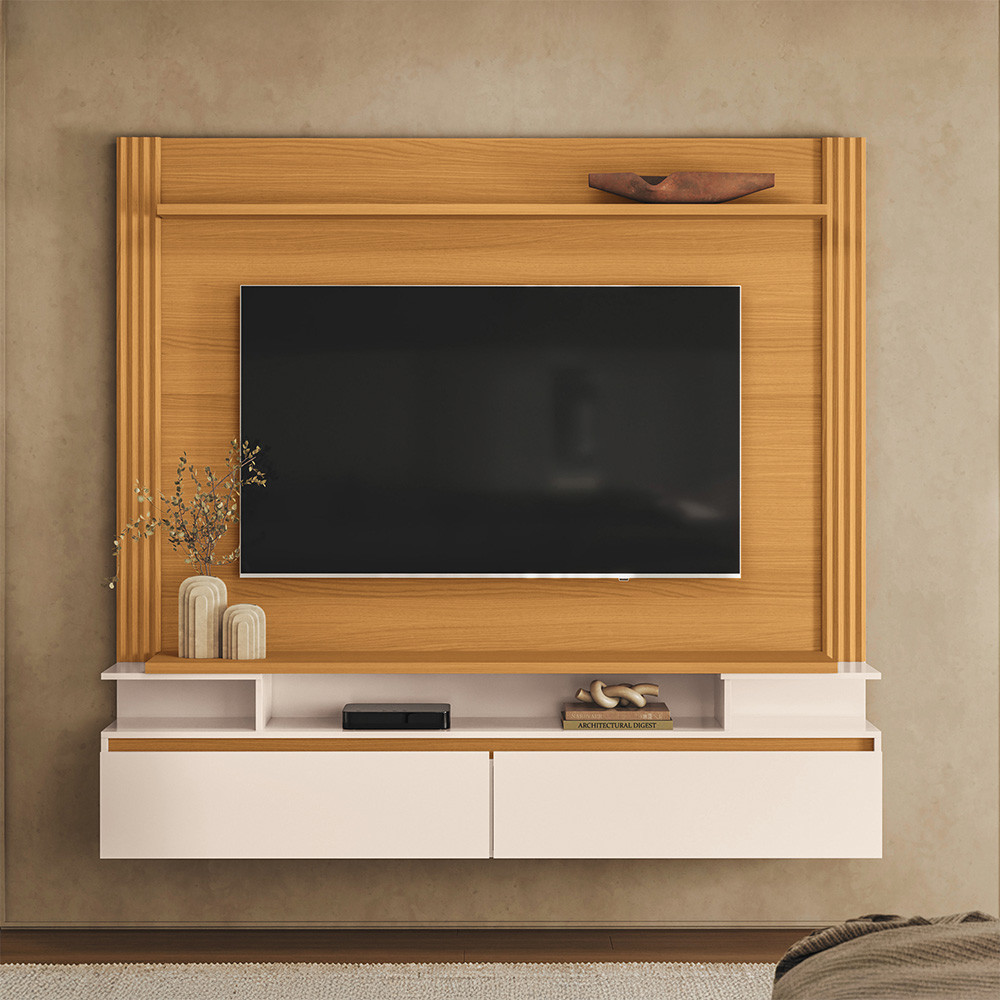 Painel Para TV 65 Pol com Bancada Suspensa 181cm Áquila B01 Cinamomo Off White - Lyam Decor