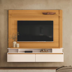 Painel Para TV 65 Pol com Bancada Suspensa 181cm Áquila B01 Cinamomo Off White - Lyam Decor