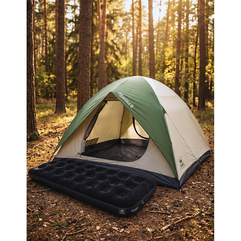 Kit Barraca Camping 7 Lugares Com Colchão Inflável Solteiro Belfix Família Praia Viagem