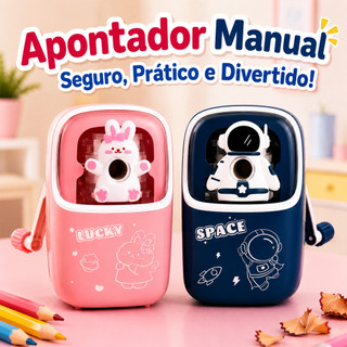 Apontador Manual de Lápis com Manivela Automática Ajuste de Ponta Coletor de Resíduos Segurança Infantil Escolar
