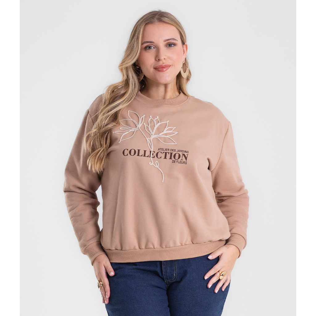 Blusão Feminino Moletom Plus Size Secret Glam Marrom