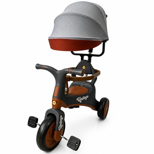 Triciclo Infantil Vintage Empurrador Design Classico Cinza Passeio Seguro Confortavel Desenvolvimento