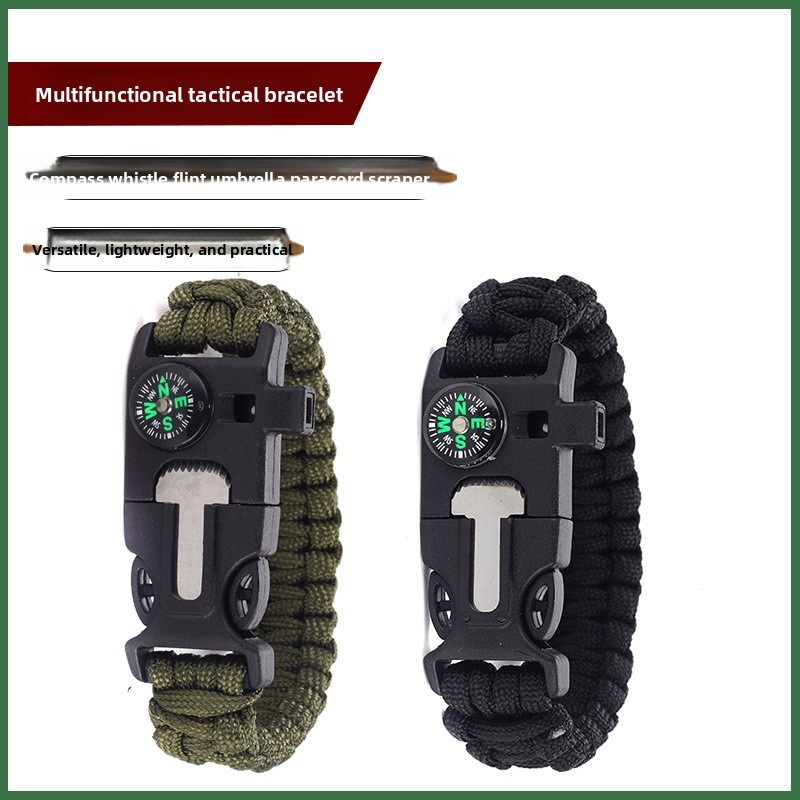 Nova pulseira com apito de alto decibel, pulseira tática multifuncional de sobrevivência ao ar livre com pedra de sobrev