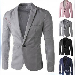 [sujianxia] Blazer Masculino de Manga Longa, Cor Sólida, com Bolso e Um Único Botão, Corte Slim NYVE