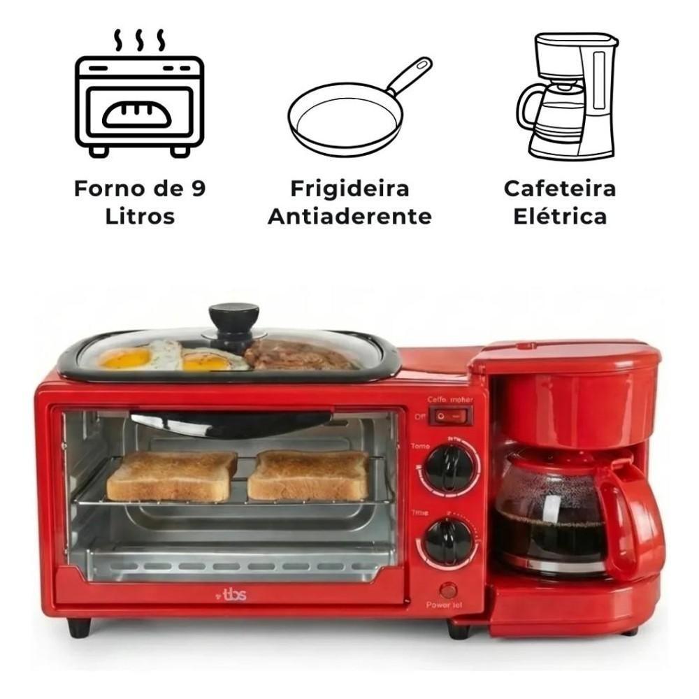 Máquina Café Da Manhã 3 Em 1 Tbs Forno Cafeteira 127v Vermel