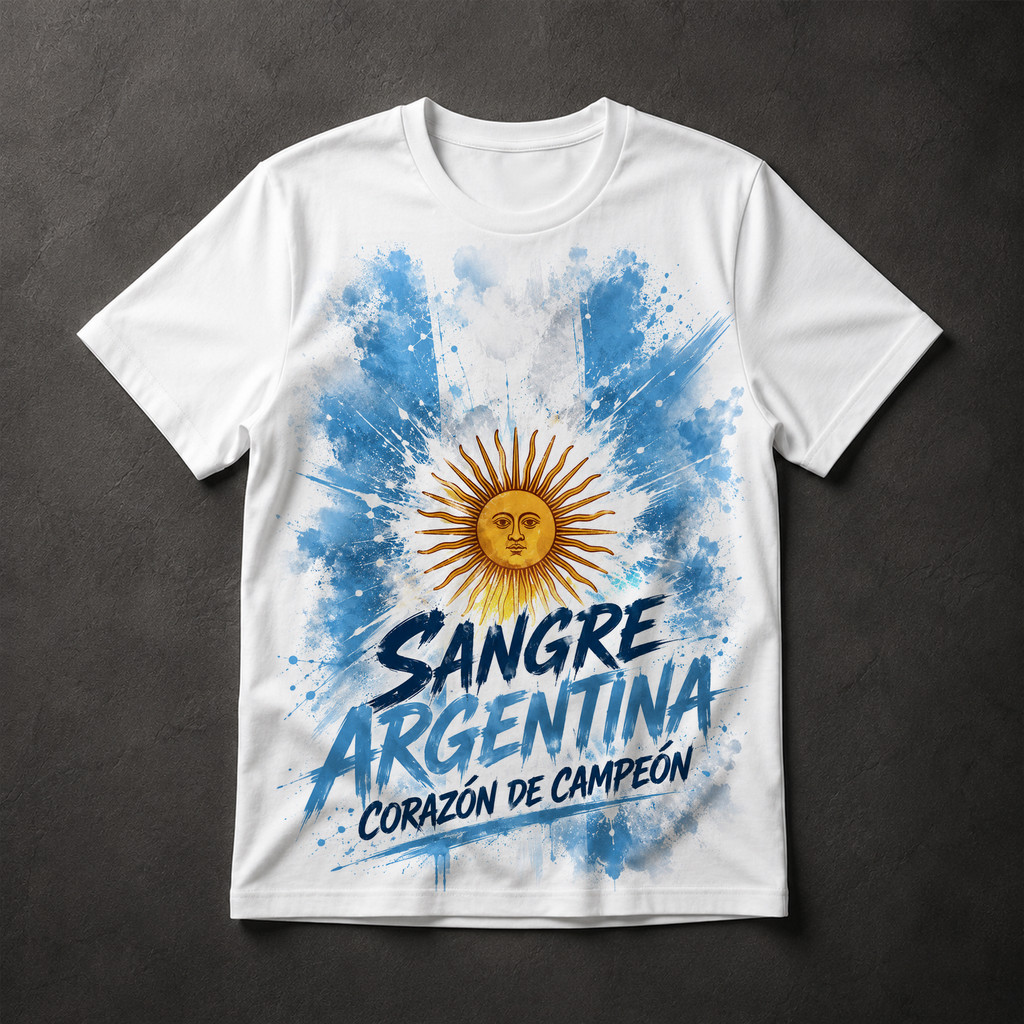 Camiseta Sangre Argentina Corazón de Campeón Sol de Maio Torcedor Argentina