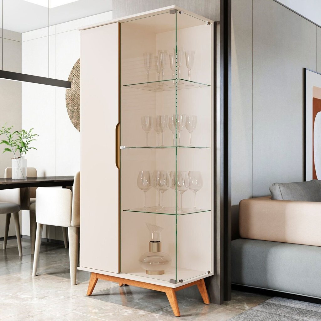Cristaleira Puxador Usinado e Vidro Temperado 100% MDF 180CMX80CM Linha 2025 Bege