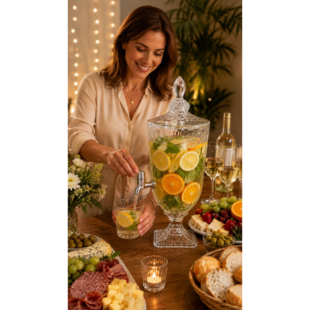 Suqueira Dispenser De Vidro 3L Versailles Transparente Luxo Com Torneira Diamante Buffet Festa