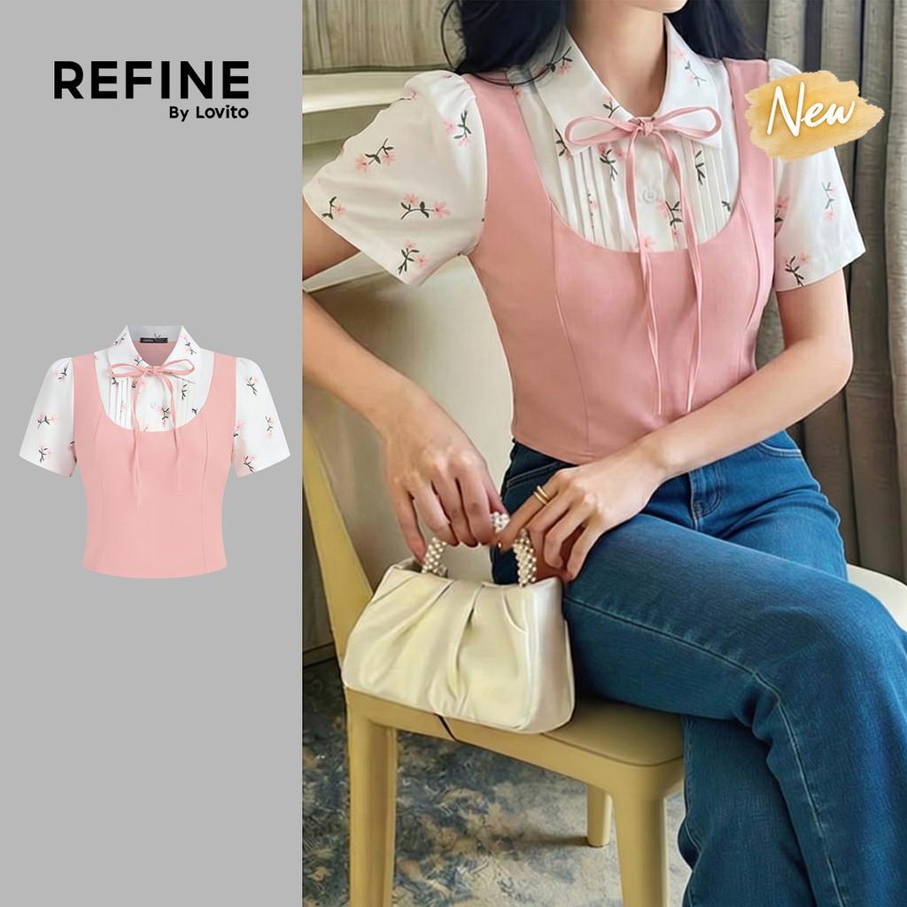 (New Arrival) (Refine by Lovito) Blusa Elegante Laço Camisa Rosa Primavera/verão para Mulheres LR41E049