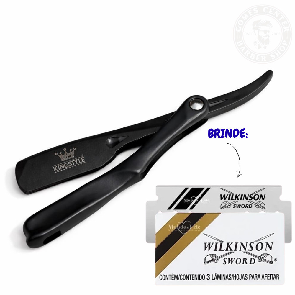 Navalhete Profissional Barbeiro Kingstyle Com 3 Laminas Wilkinson