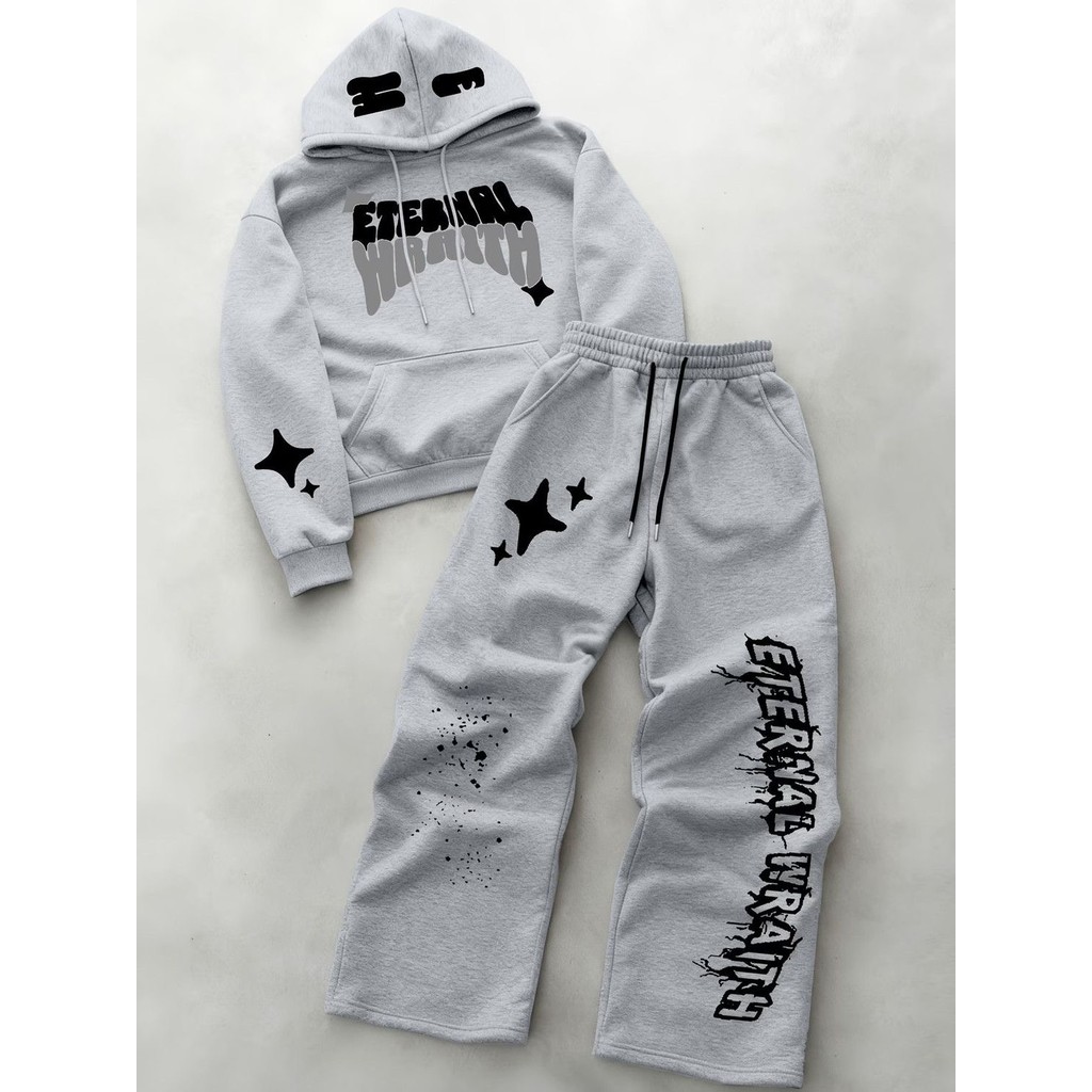 Outono Inverno Masculino E Feminino Y2K Estrela Carta Impressão Moletom Com Capuz + Calças Esportivas Conjunto De Duas P