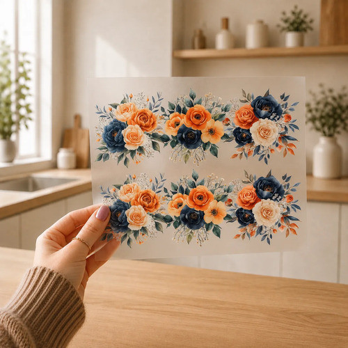 Adesivo Termocolante  DTF Têxtil Imagem Tecido Flores Personalizado