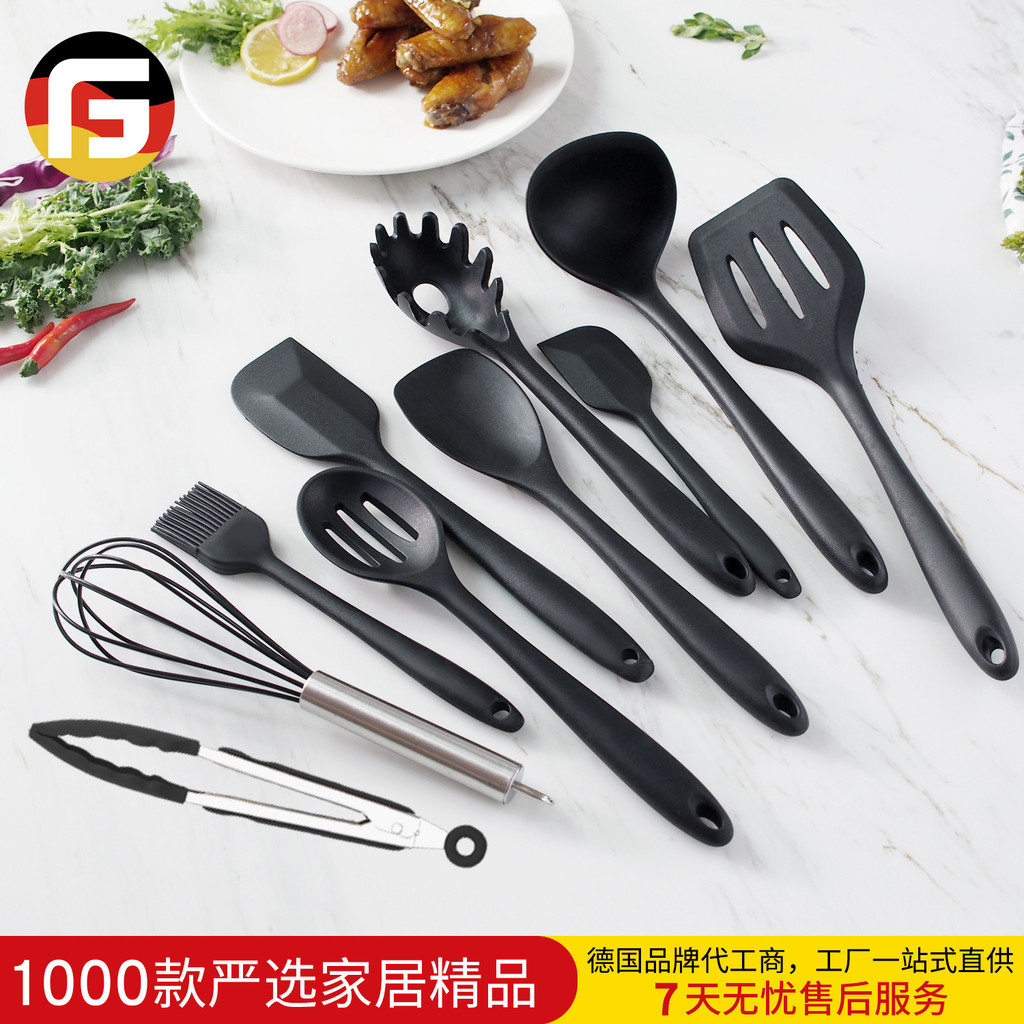 Amazon silicone utensílios de cozinha conjunto de 10 peças espátula antiaderente de silicone resistente a altas temperat