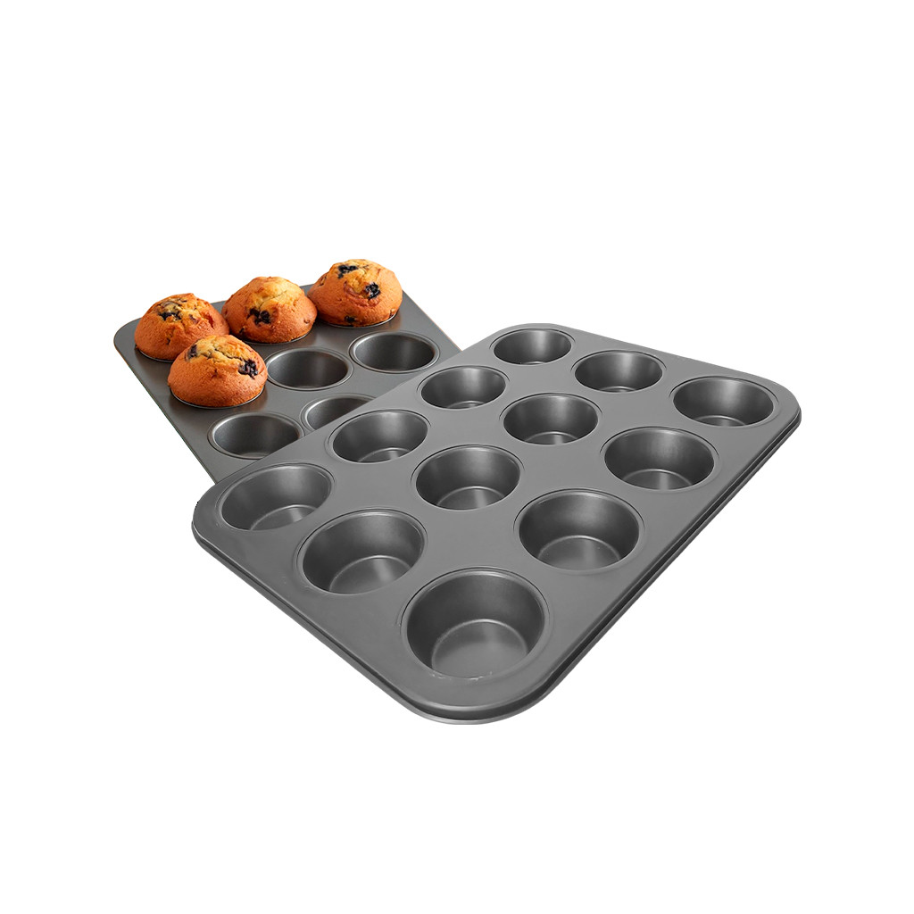 Forma de Cupcake 12 Cavidades Antiaderente Bolinhos Pão de Mel Queijo Grande Empada Assadeira Metal