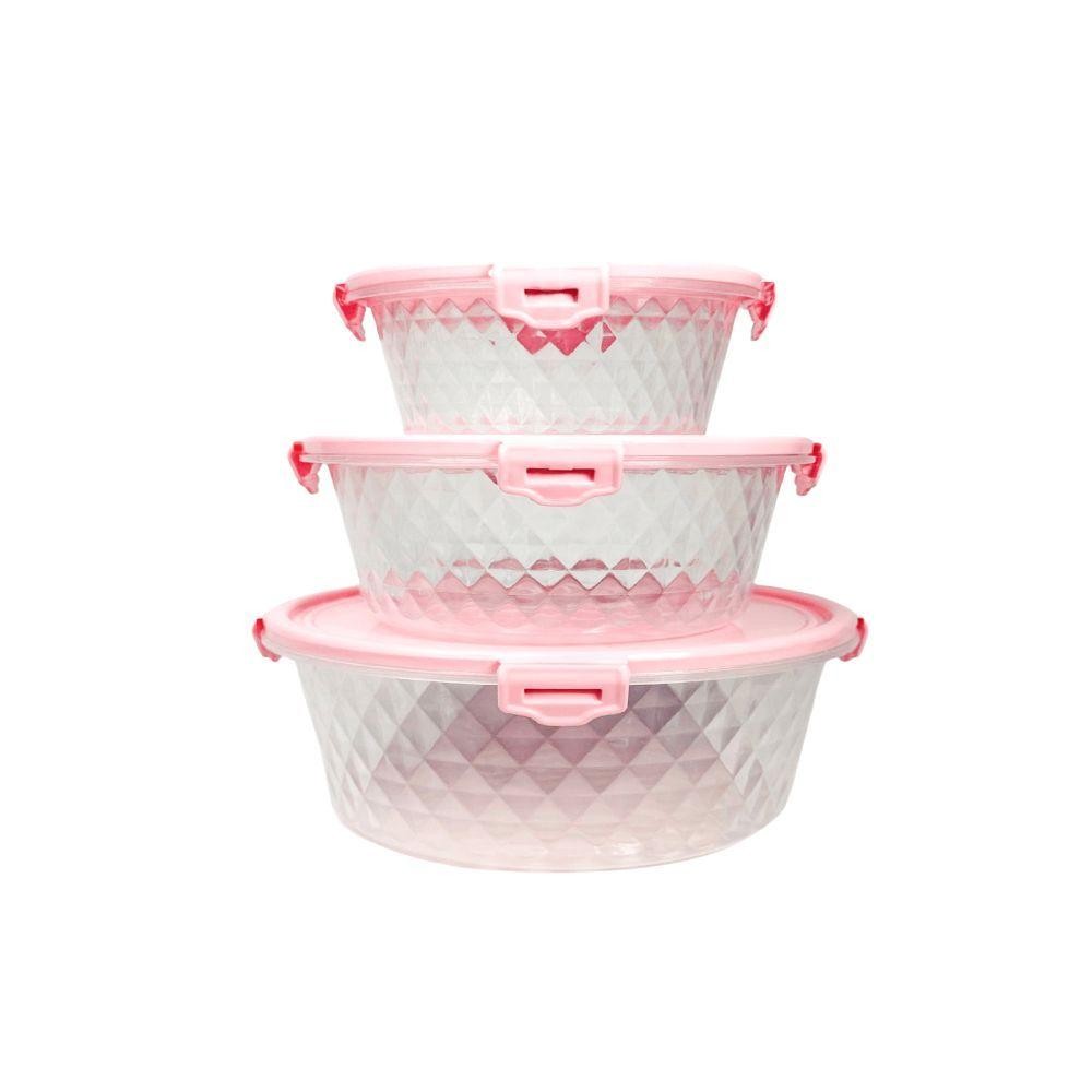 Kit 3 Potes Cristal 550ml Redondos Rosa