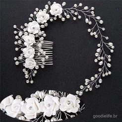 (Ouu) Pente De Cabelo Luxo Com Pérolas Para Noivas / Acessório De Cabelo