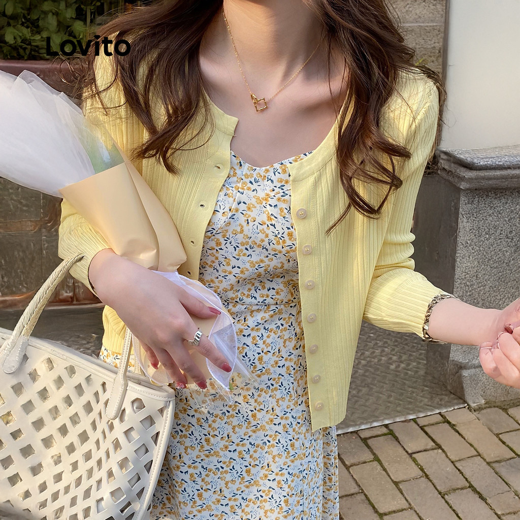 Lovito Cardigans Casuais Macios e Confortáveis Cardigans Leves para Primavera/verão para Mulheres LNA109062 em Oferta na Shopee