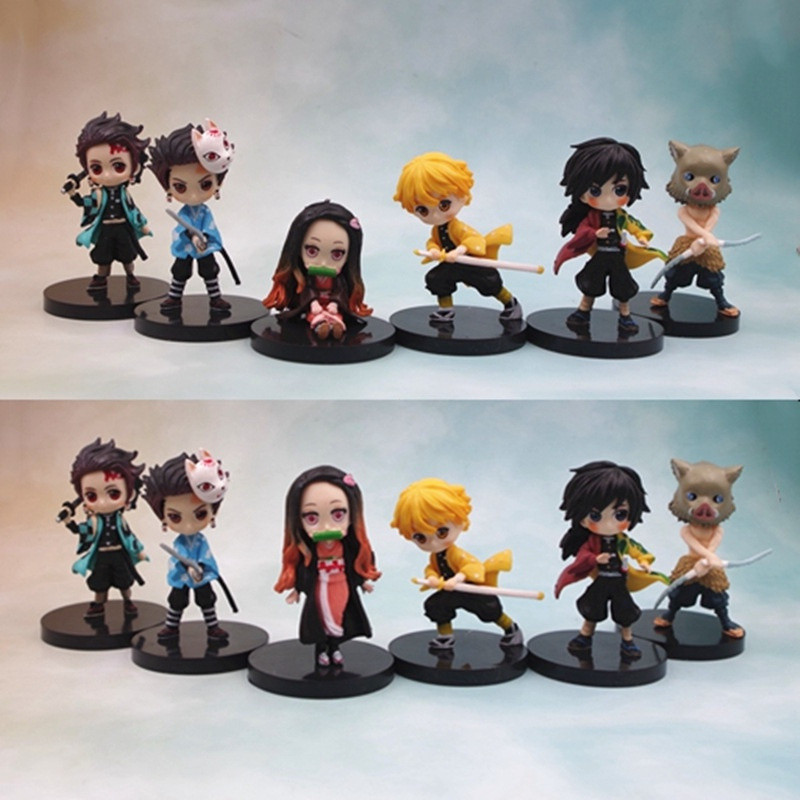 Detalhes do 6Pcs/Set Boneco de Anime Demon Slayer Versão Q Tanjiro Nidouzi Inosuke Zenitsu Figura de Ação Modelo Brinquedo Boneco