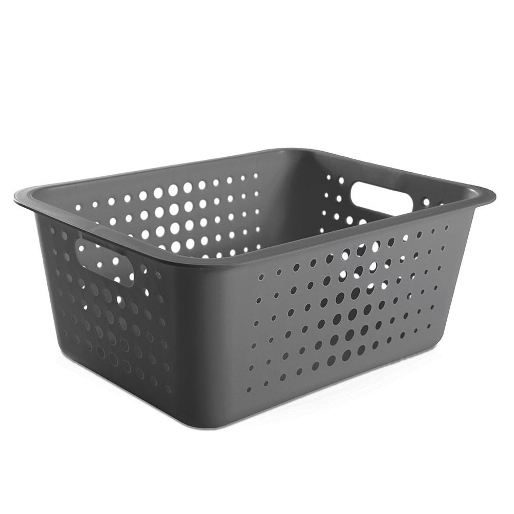 Cesto Multiuso Retangular 16x41cm Polipropileno Chumbo Alças Laterais Armário Lavanderia Ou