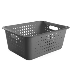 Cesto Multiuso Retangular 16x41cm Polipropileno Chumbo Alças Laterais Armário Lavanderia Ou