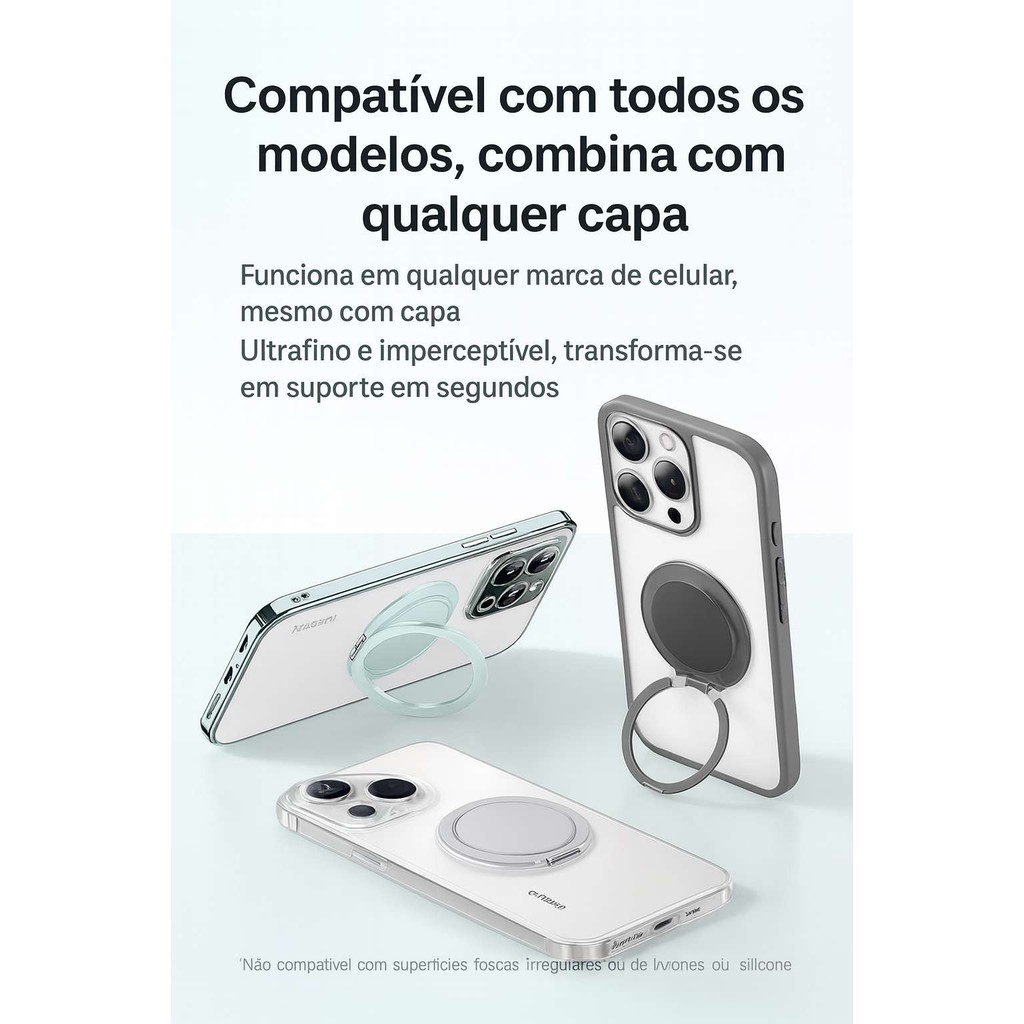 Suporte Para Celular Magnético 2 em 1 Multiuso 360° Ajustável Anel de Dedo Suporte de Mesa Leve