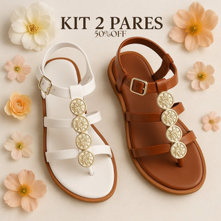 Kit 2 Pares Sandália Feminina Papete Rasteirinha Macia e Confortável - Caribe