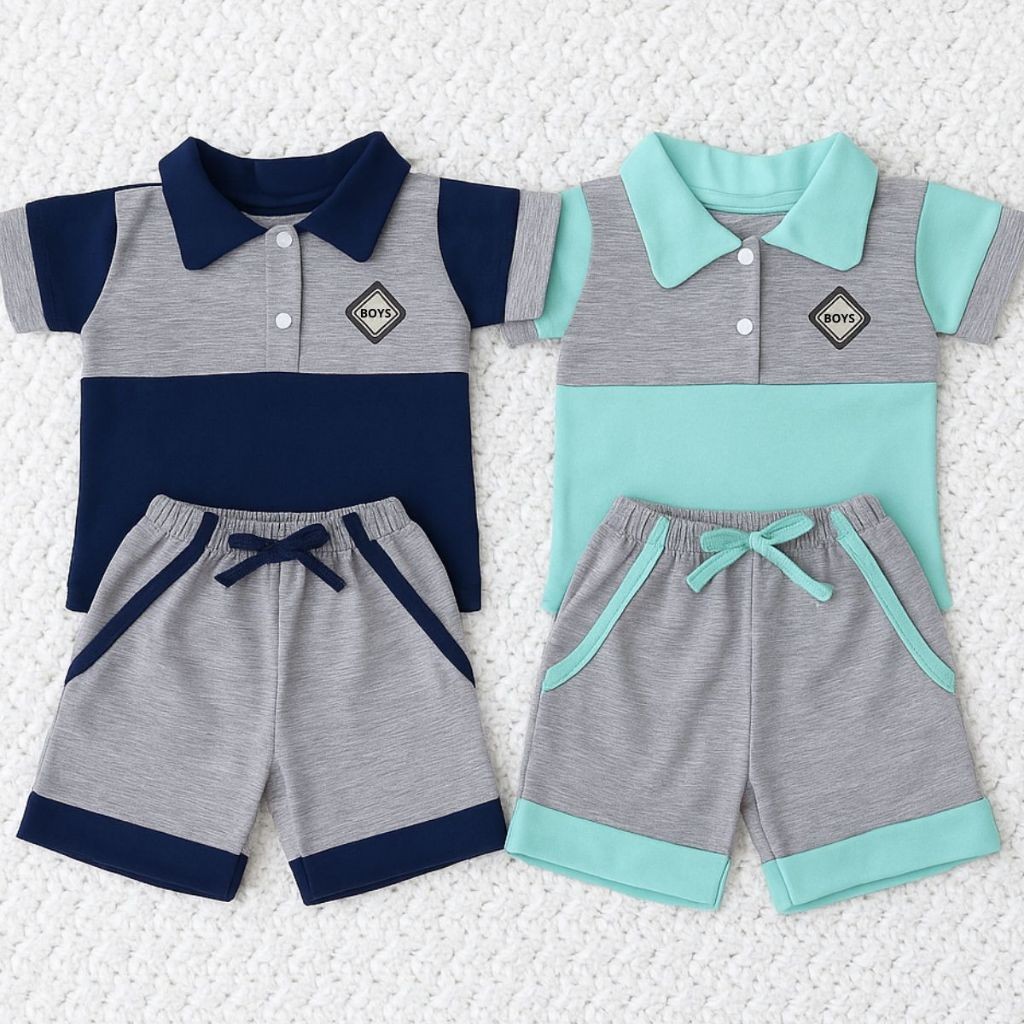 Kit 2 pçs Conjunto bebê Menino Mauricinho baby com camiseta polo e shorts Recém Nascido até 6 meses