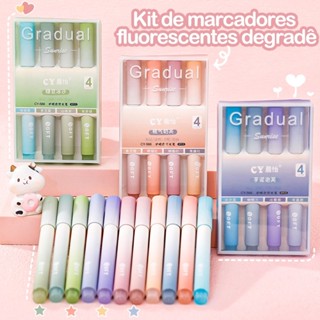 4 Cores Marcadores fluorescentes degradê – Linhas grossas e finas, 0,5mm/4mm, cores protetoras para os olhos em Oferta na Shopee