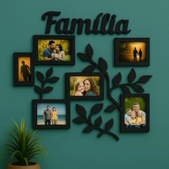 Porta Retrato de Parede Familia Galhos Mural Com 5 Espaços Para Fotos em Mdf