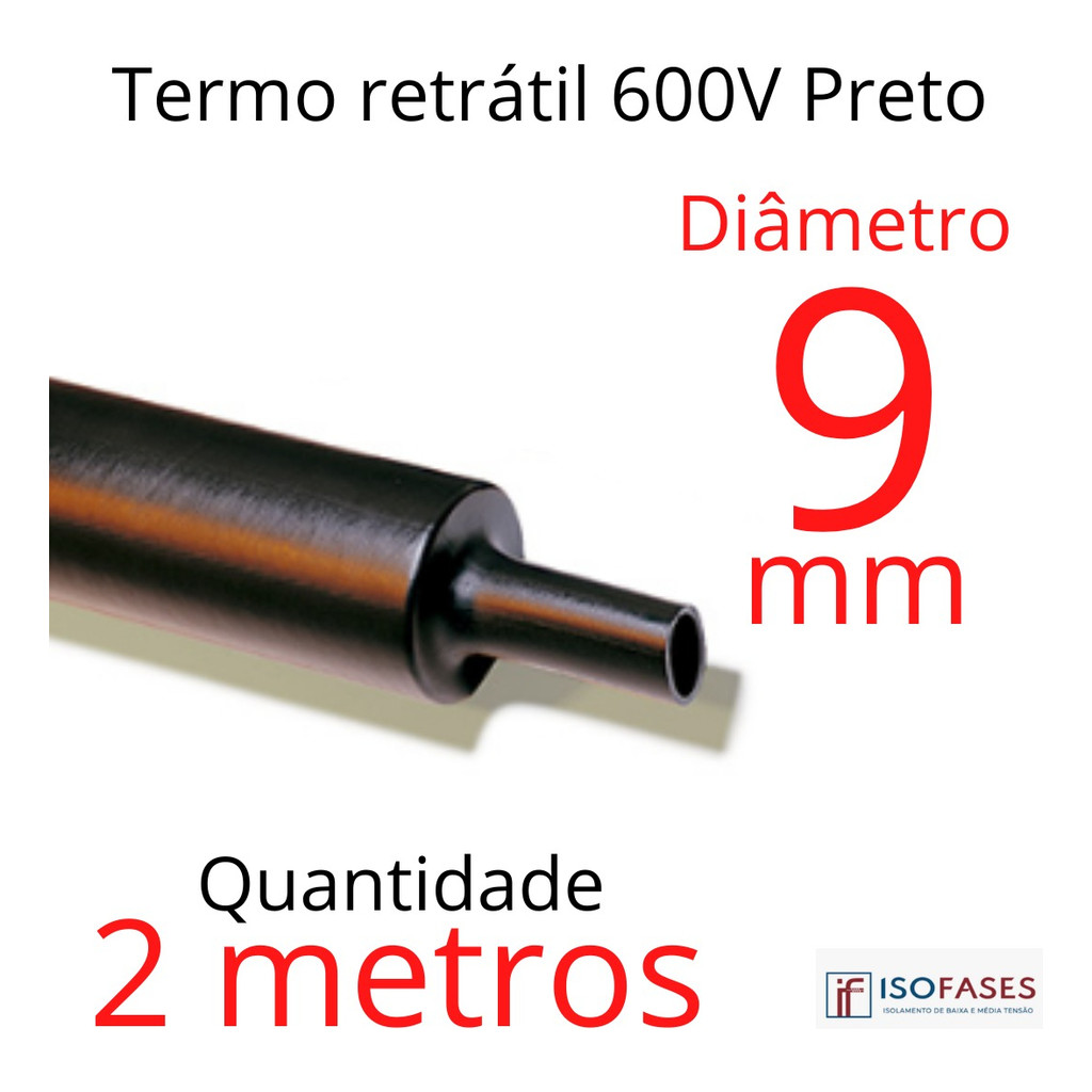 Tubo Termo Retrátil 9mm 2 Metros Profissional Antichama 600v