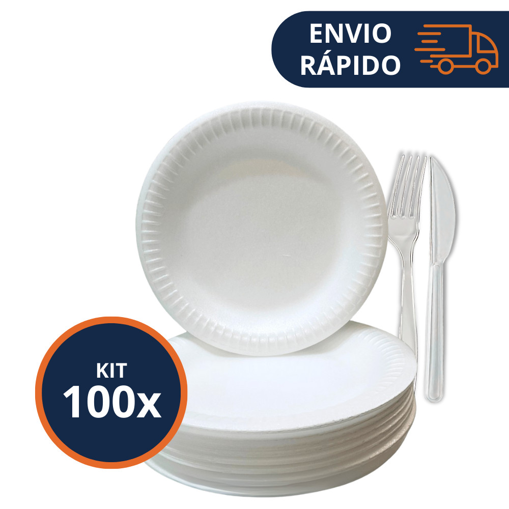 Kit Churrasco/Festa Descartável 100x Prato de Isopor + 100x Garfo + 100x Faca Transparente Forte em Oferta na Shopee